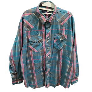 Wrangler Big Man Mens Button Up Shirt Multi-Color Size 1X Polyester Blend Pocket